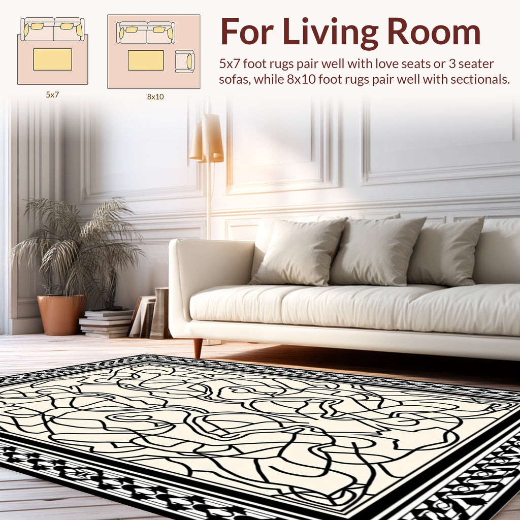 Abstract Black Cream Tangled Design Rug