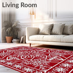 Red White Floral Geometric Medallion Rug