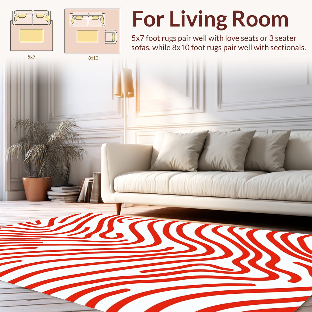 Bold Red Wavy Stripe Pattern Rug