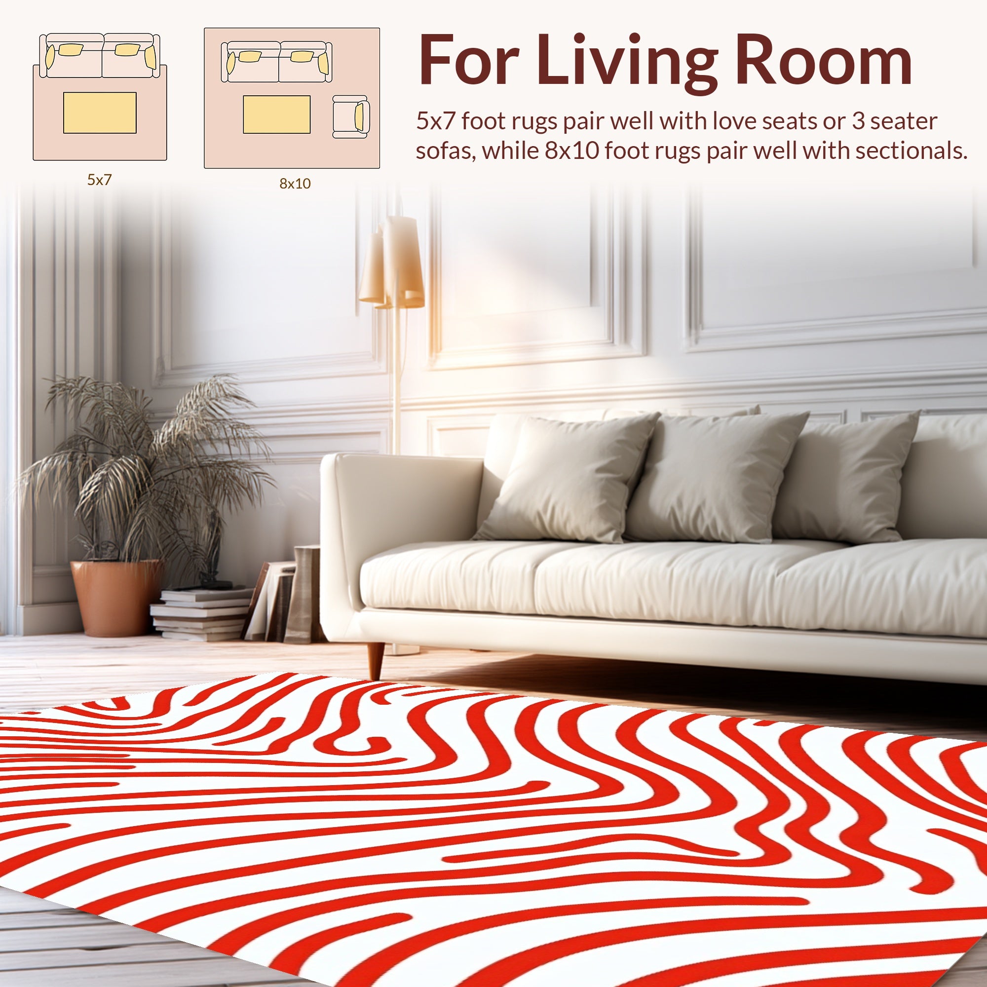 Bold Red Wavy Stripe Pattern Rug