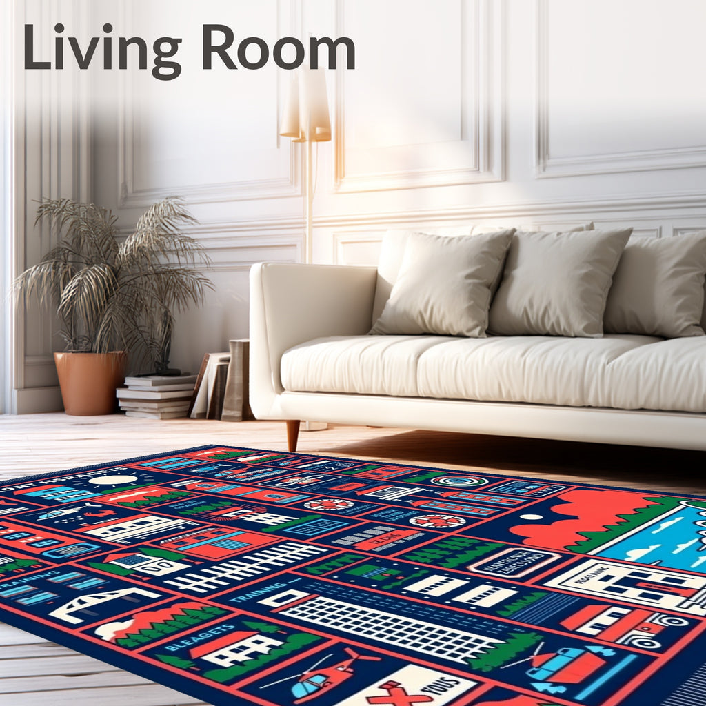 Retro Urban Scene Collage Rug