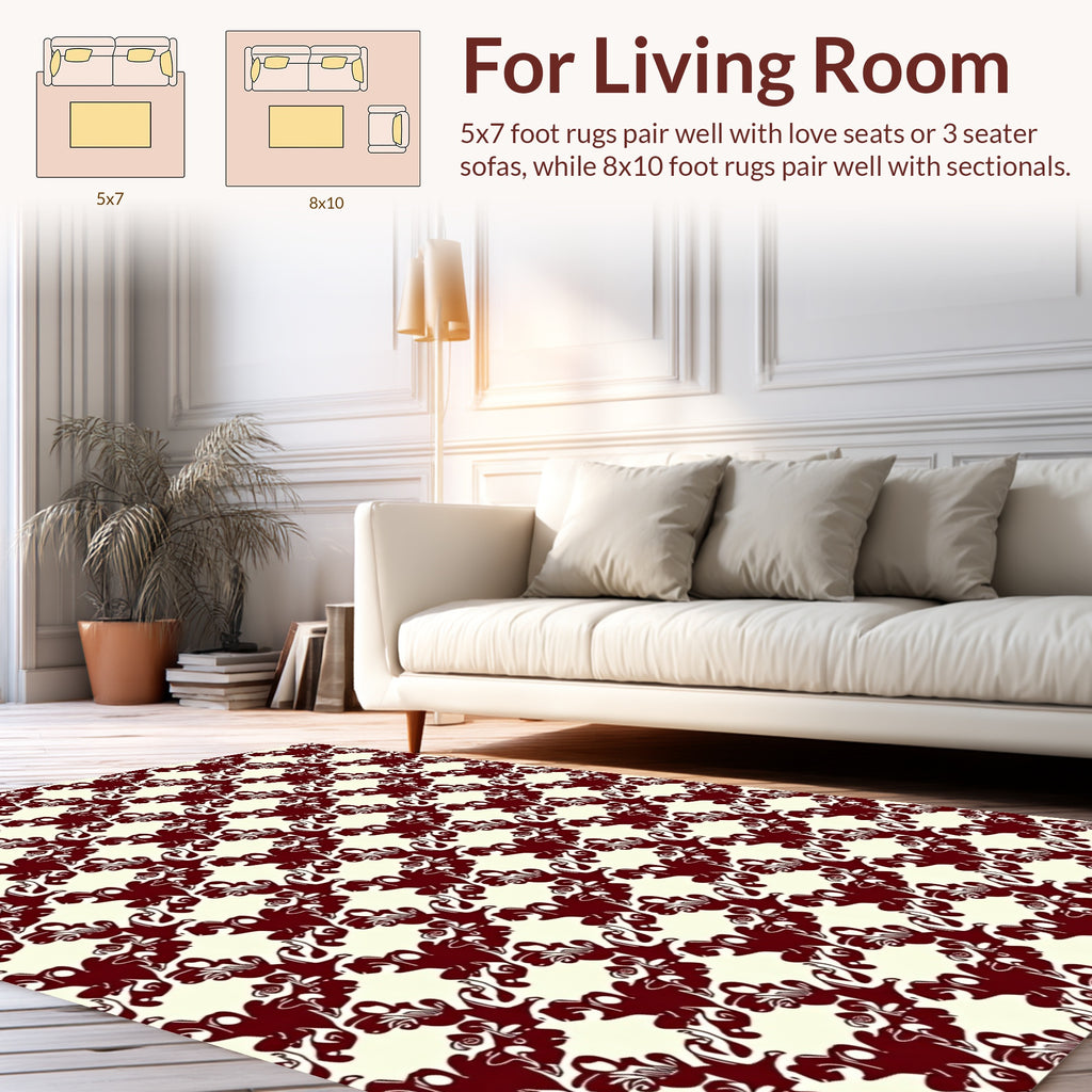 Crimson Cream Floral Abstract Pattern Rug