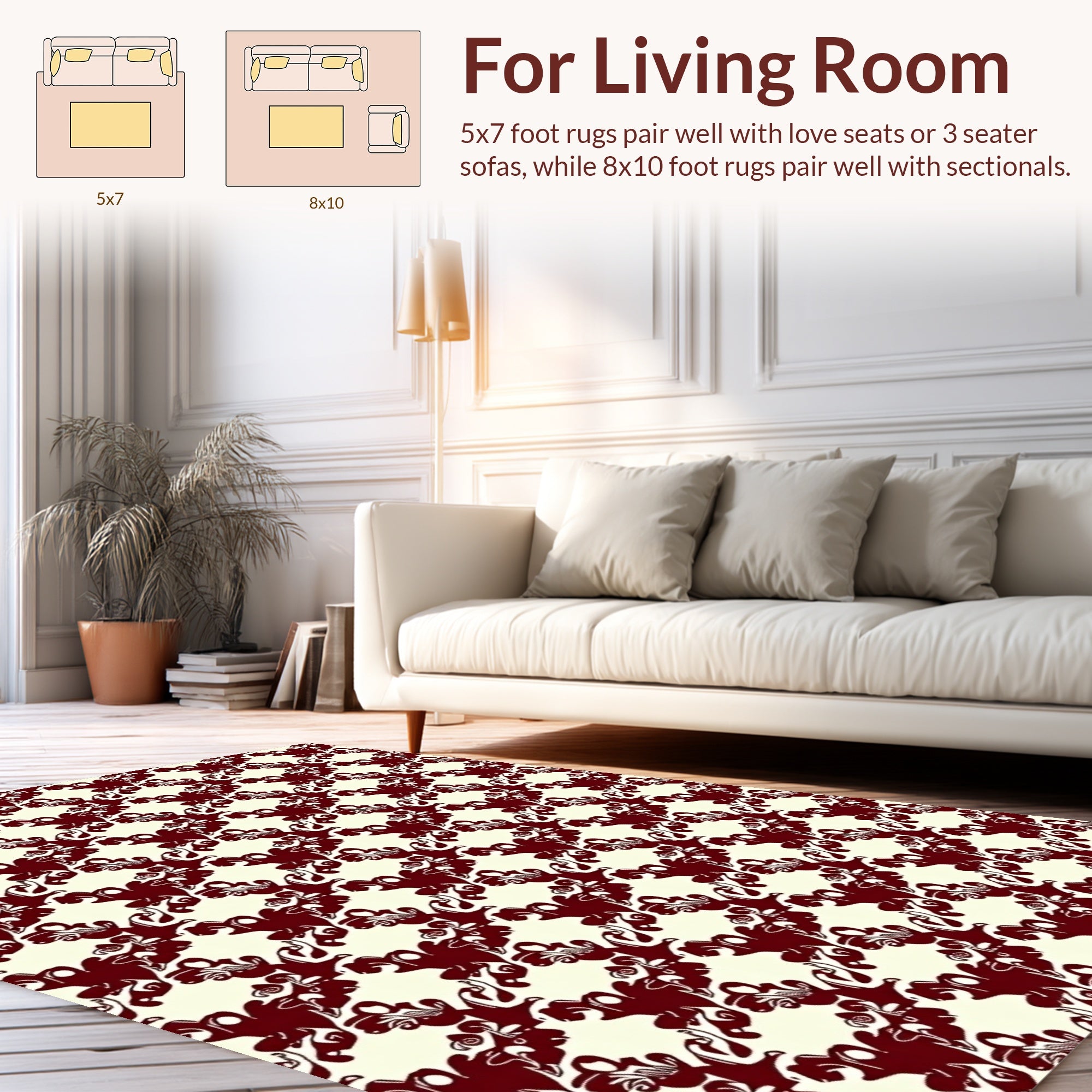 Crimson Cream Floral Abstract Pattern Rug