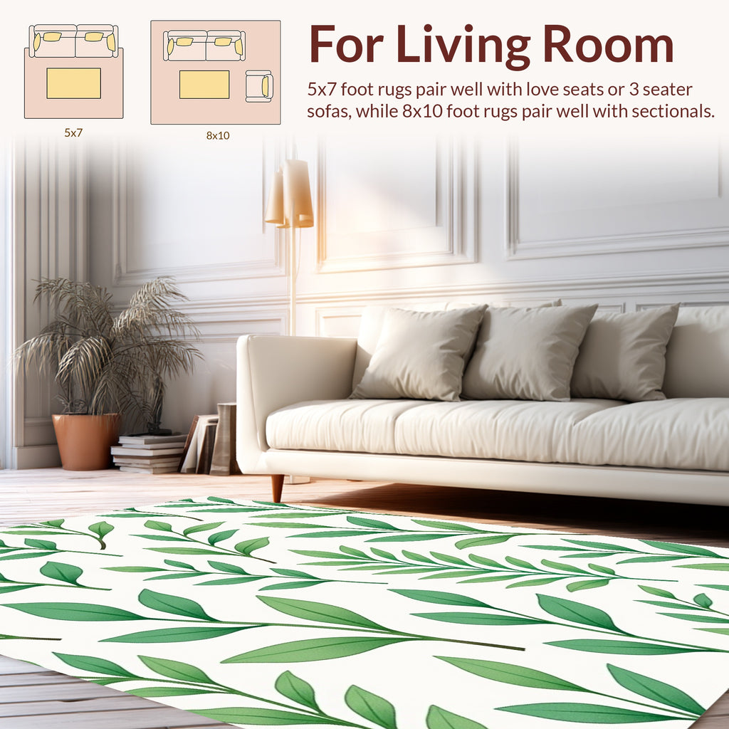 Spring Green Leafy Branch Pattern Rug