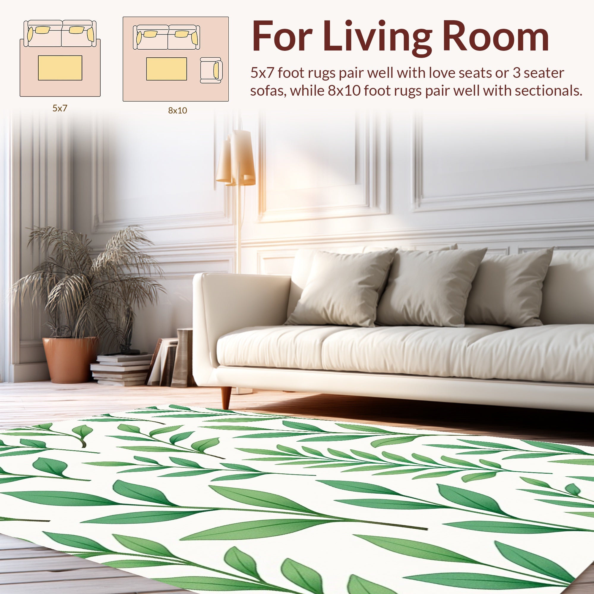 Spring Green Leafy Branch Pattern Rug