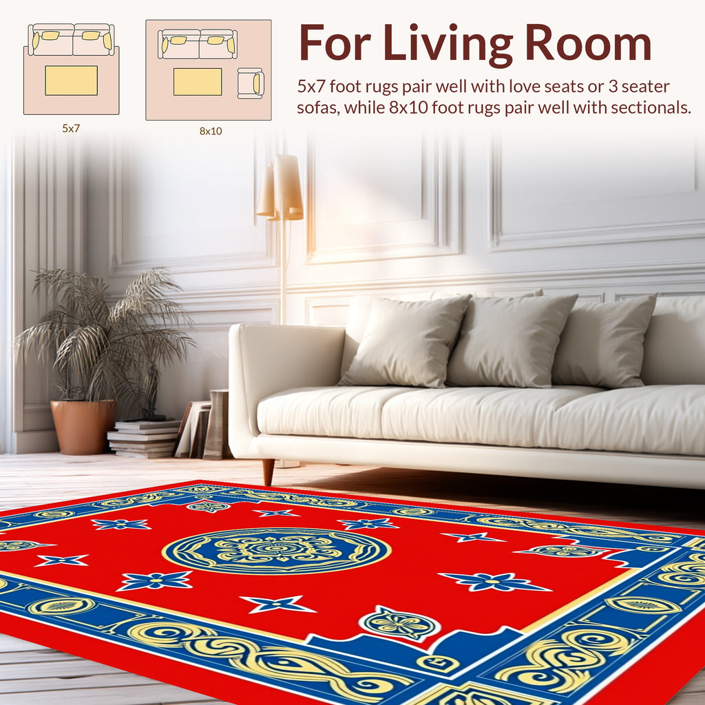 Red Yellow Blue Mandala Border Design Rug