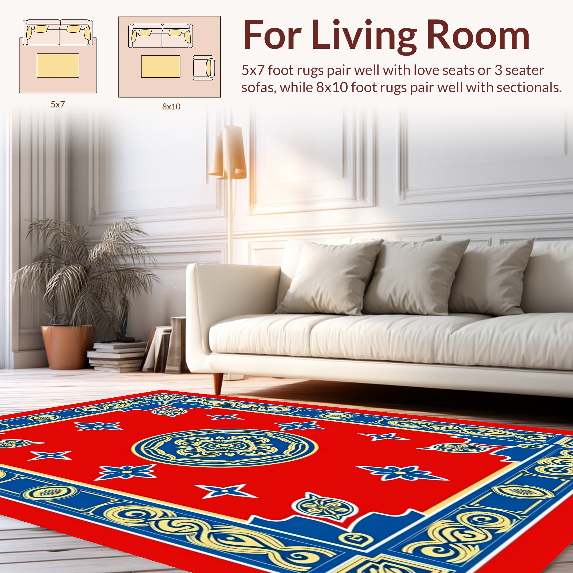 Red Yellow Blue Mandala Border Design Rug
