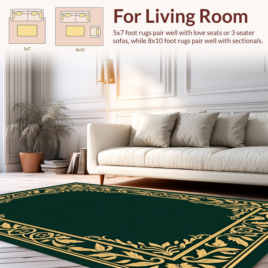 Ornate Gold Floral Border Rug