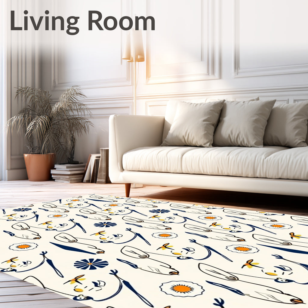 Whimsical Floral and Bee Playful Medallions Rug