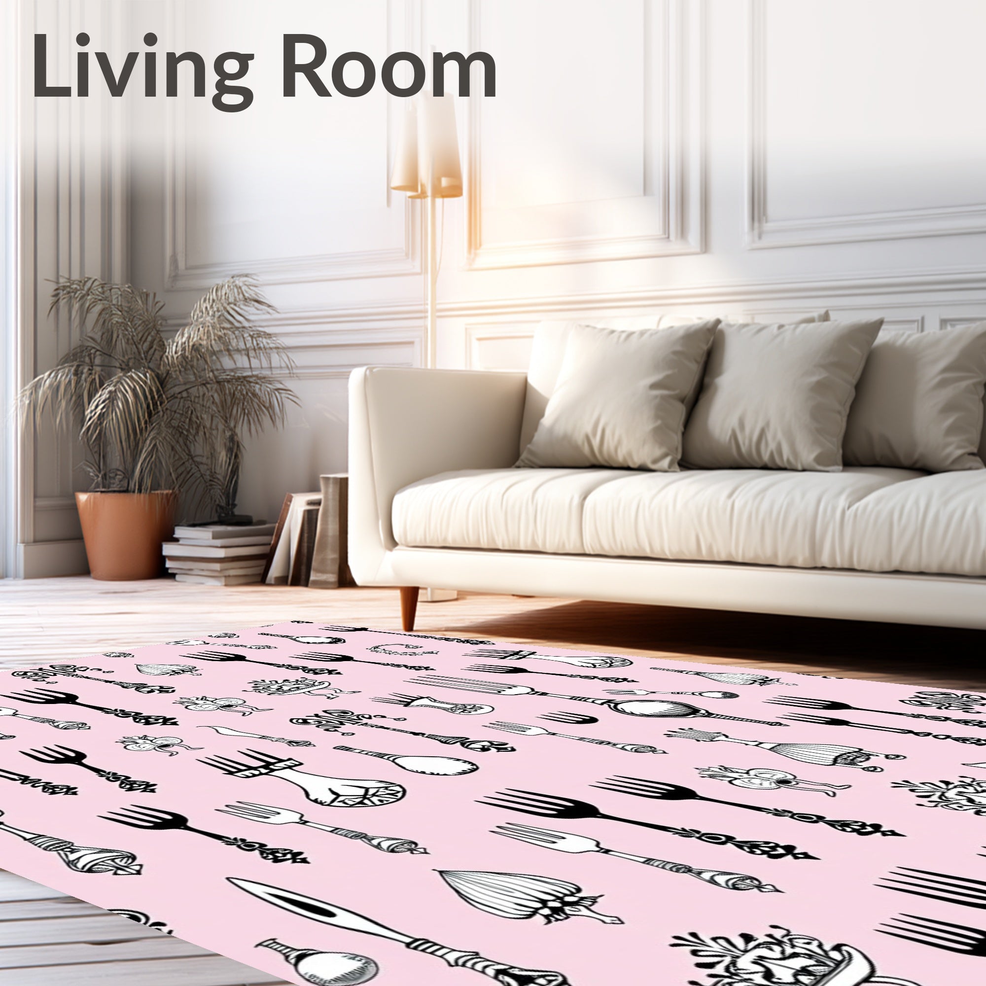 Ornate Utensil Collection on Pink Background Rug