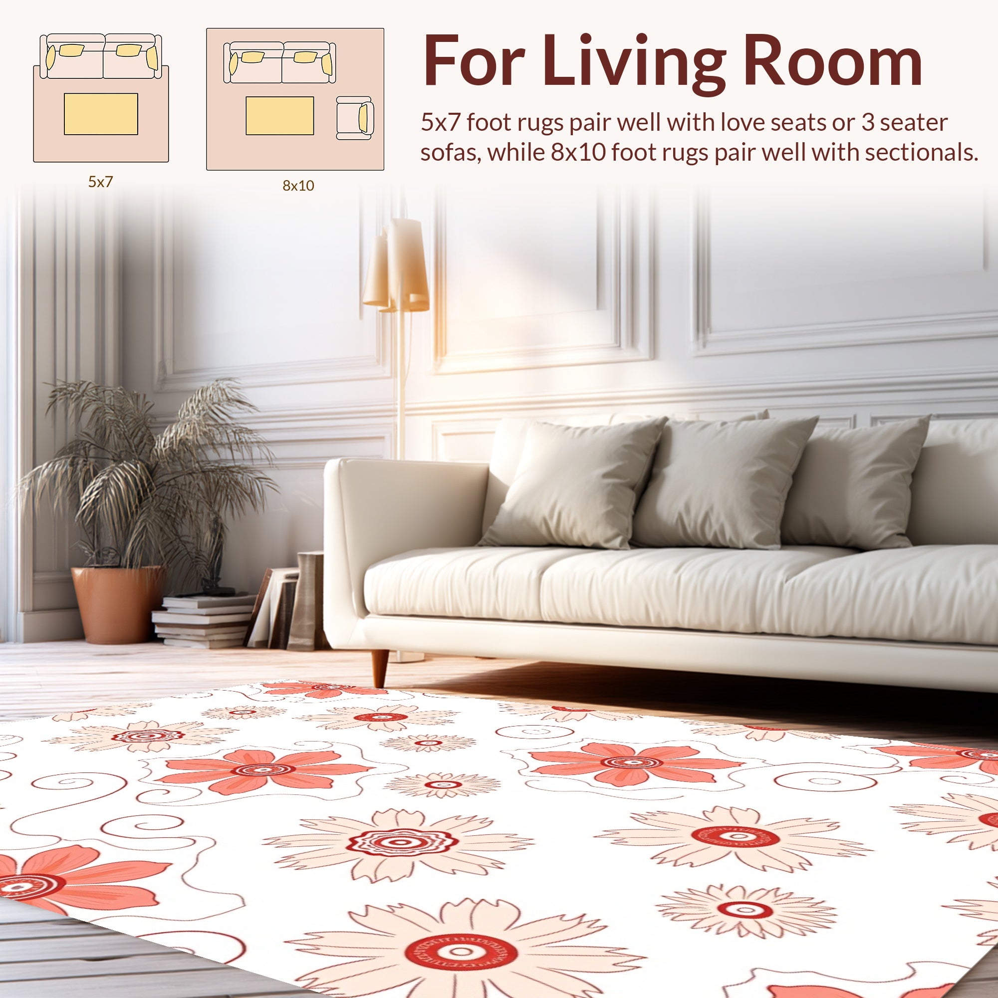 Coral Floral Swirl Pattern Rug