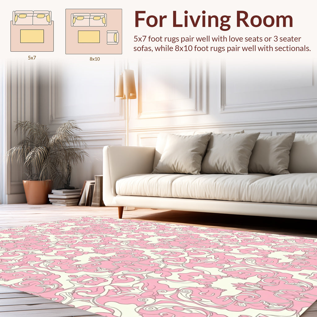 Pink Floral Swirl Repeat Pattern Rug