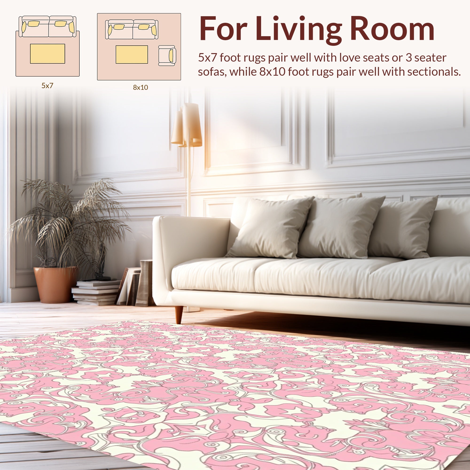 Pink Floral Swirl Repeat Pattern Rug