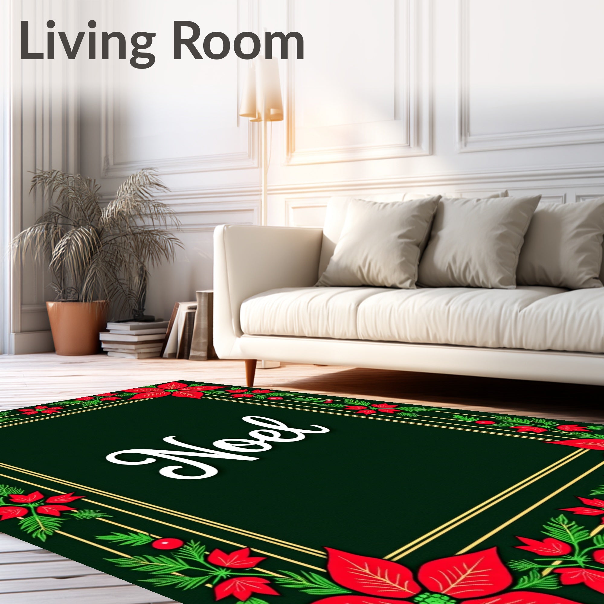 Red Poinsettia Green Border Rug