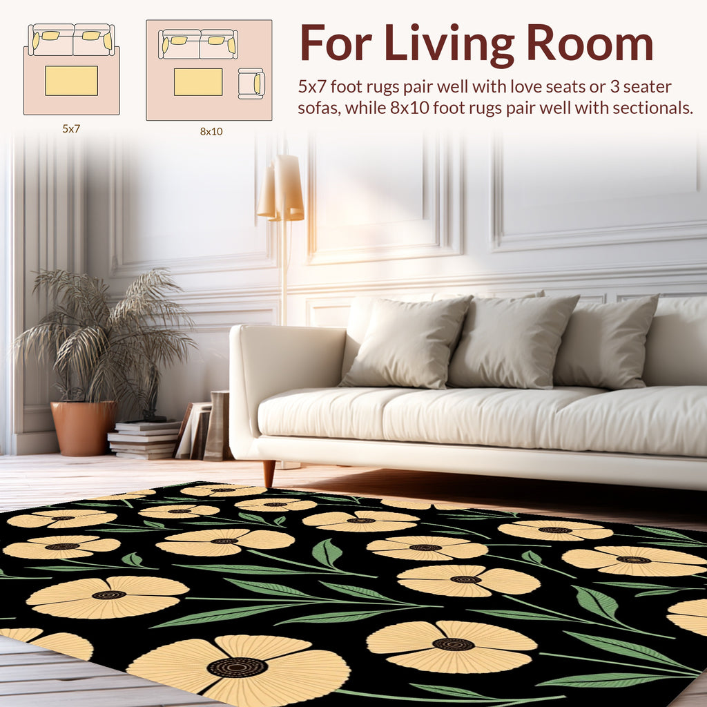 Yellow Floral Leaves Pattern Rug