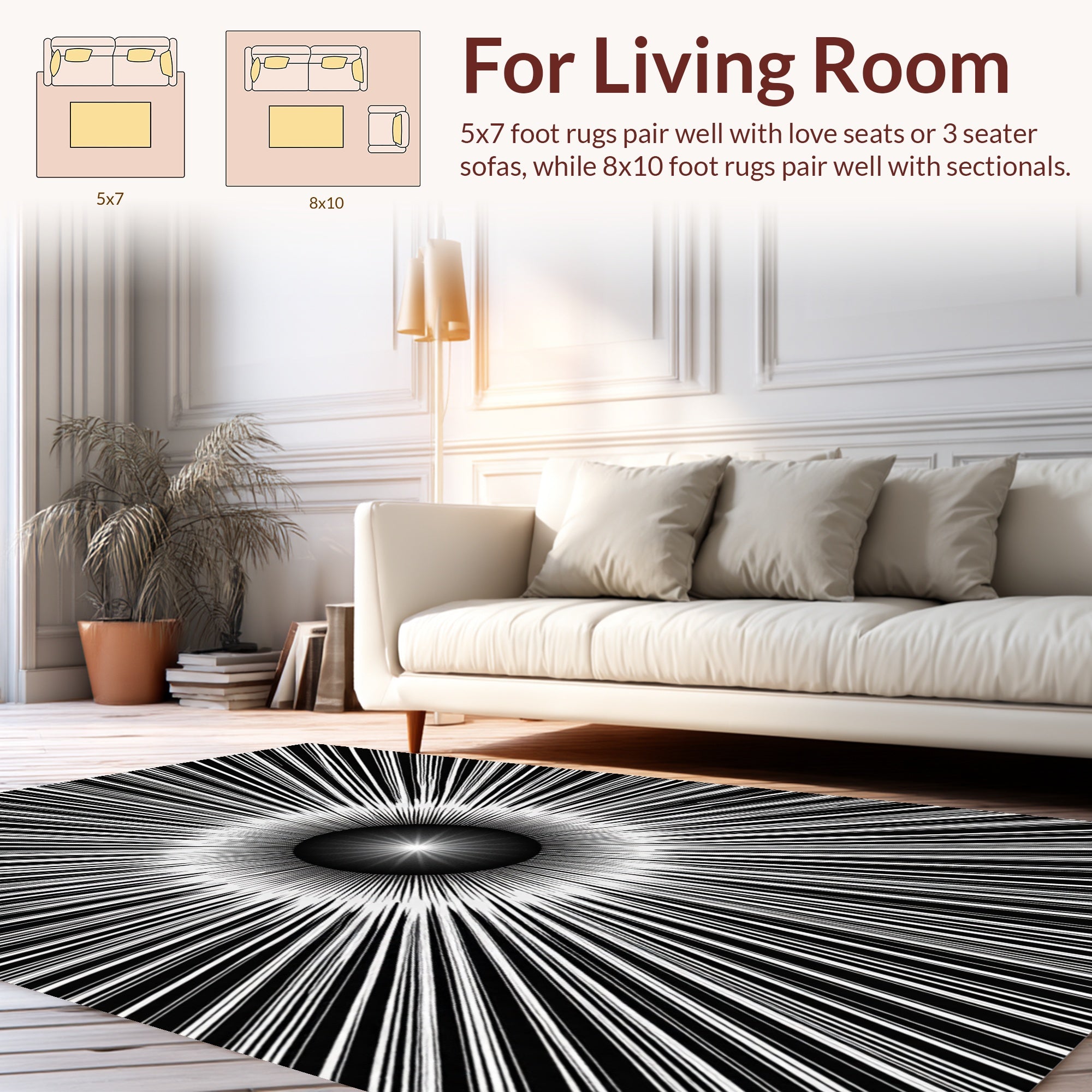 Radiant Burst Black White Design Rug