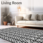 Intricate Black White Geometric Pattern Rug