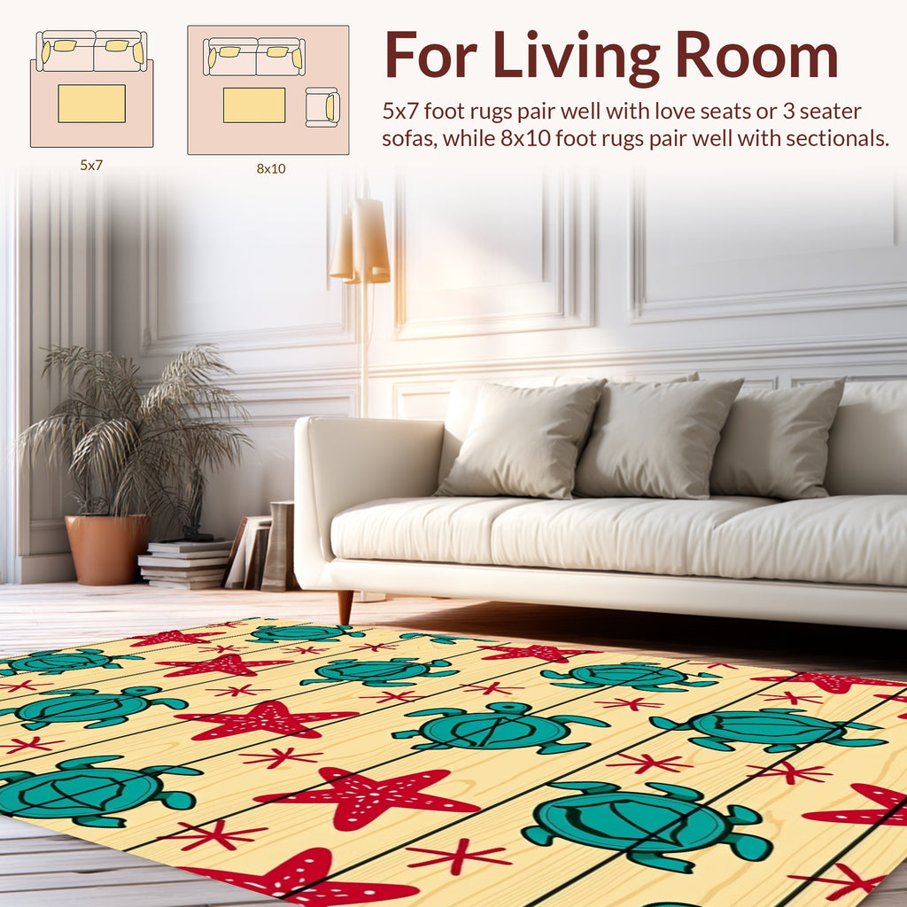 Teal Turtle Starfish Pattern Rug