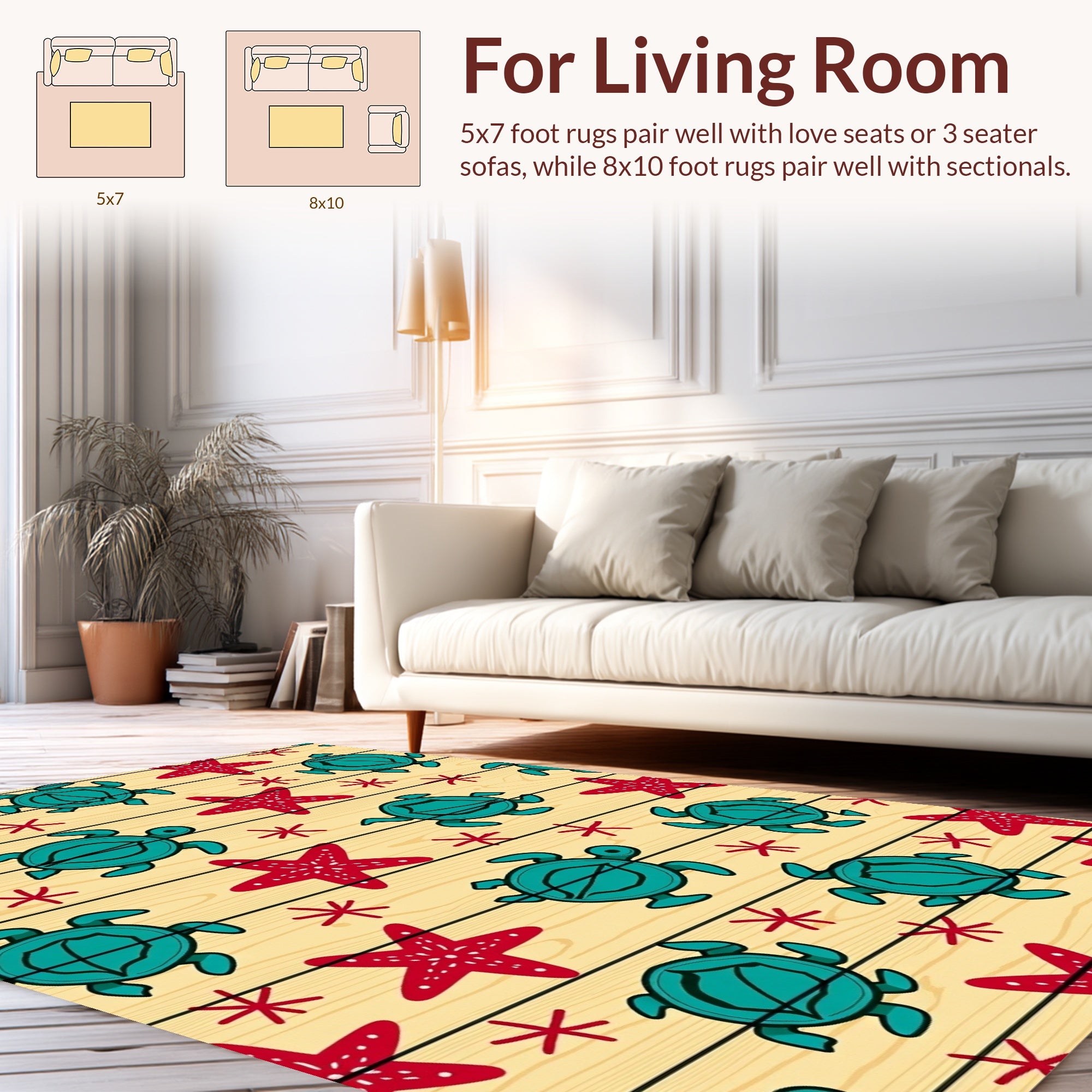Teal Turtle Starfish Pattern Rug