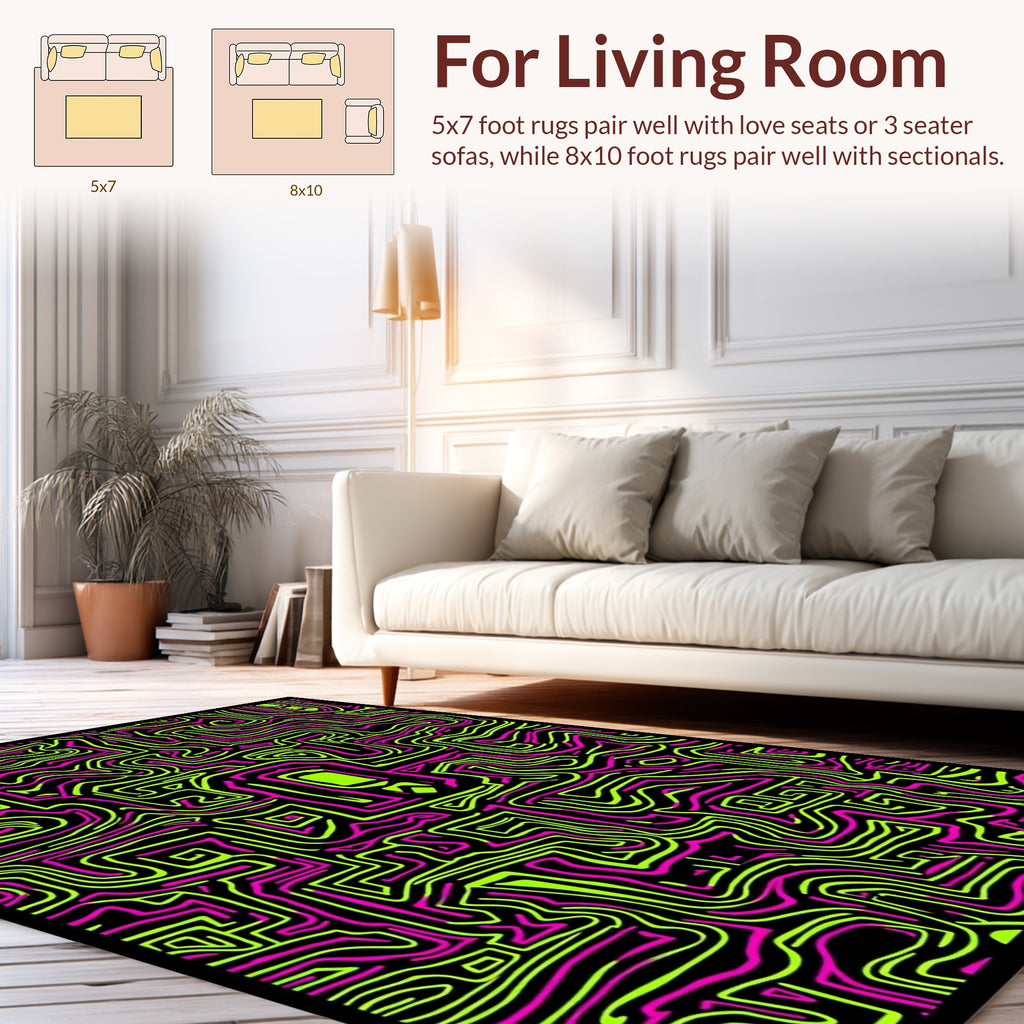 Abstract Neon Maze Pattern Rug