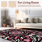 Bold Black Red Floral Mandala Design Rug
