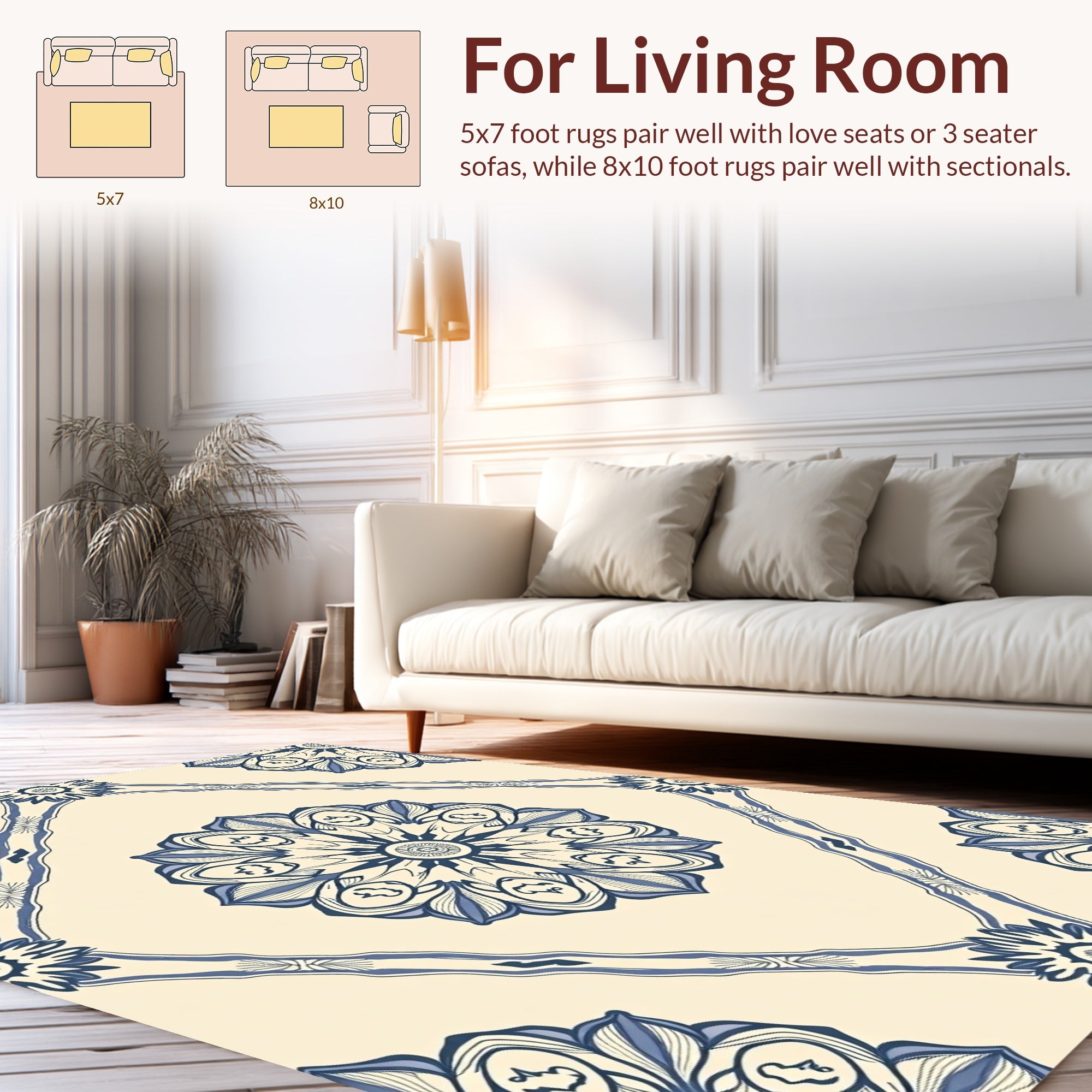 Floral Medallion Cream Blue Pattern Rug
