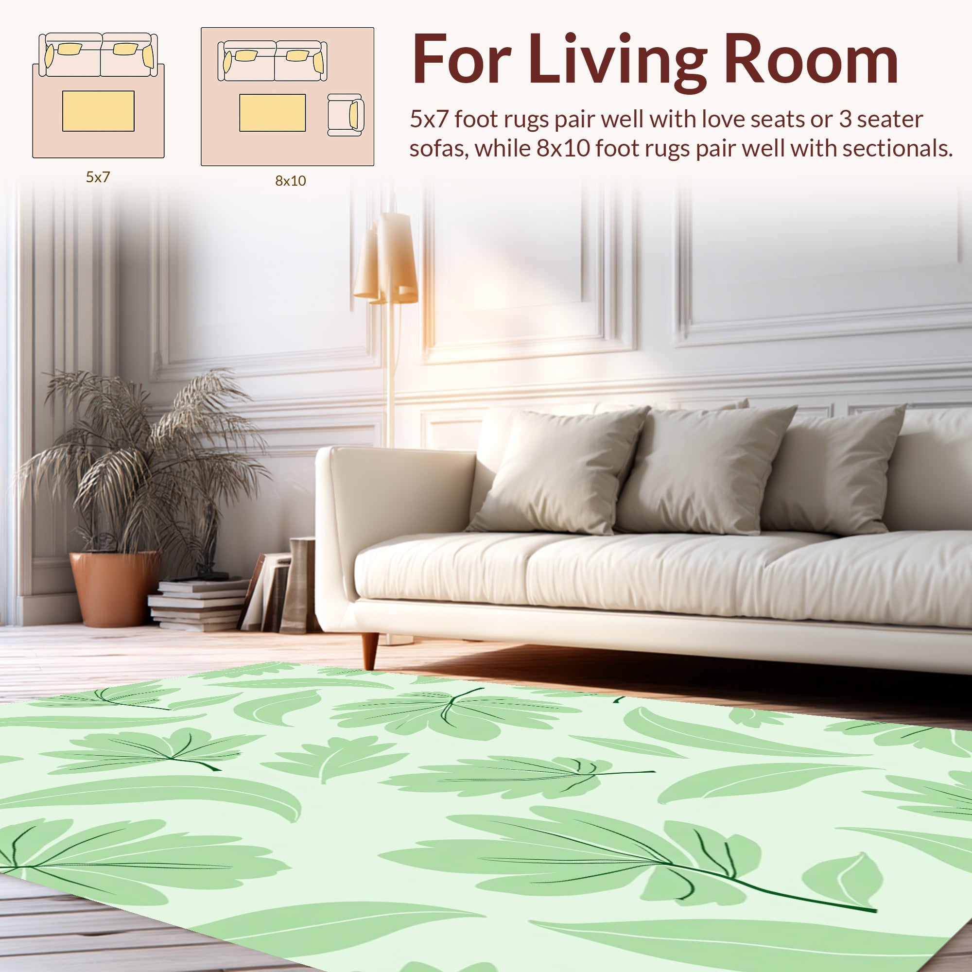 Light Green Leaf Pattern Design Rug