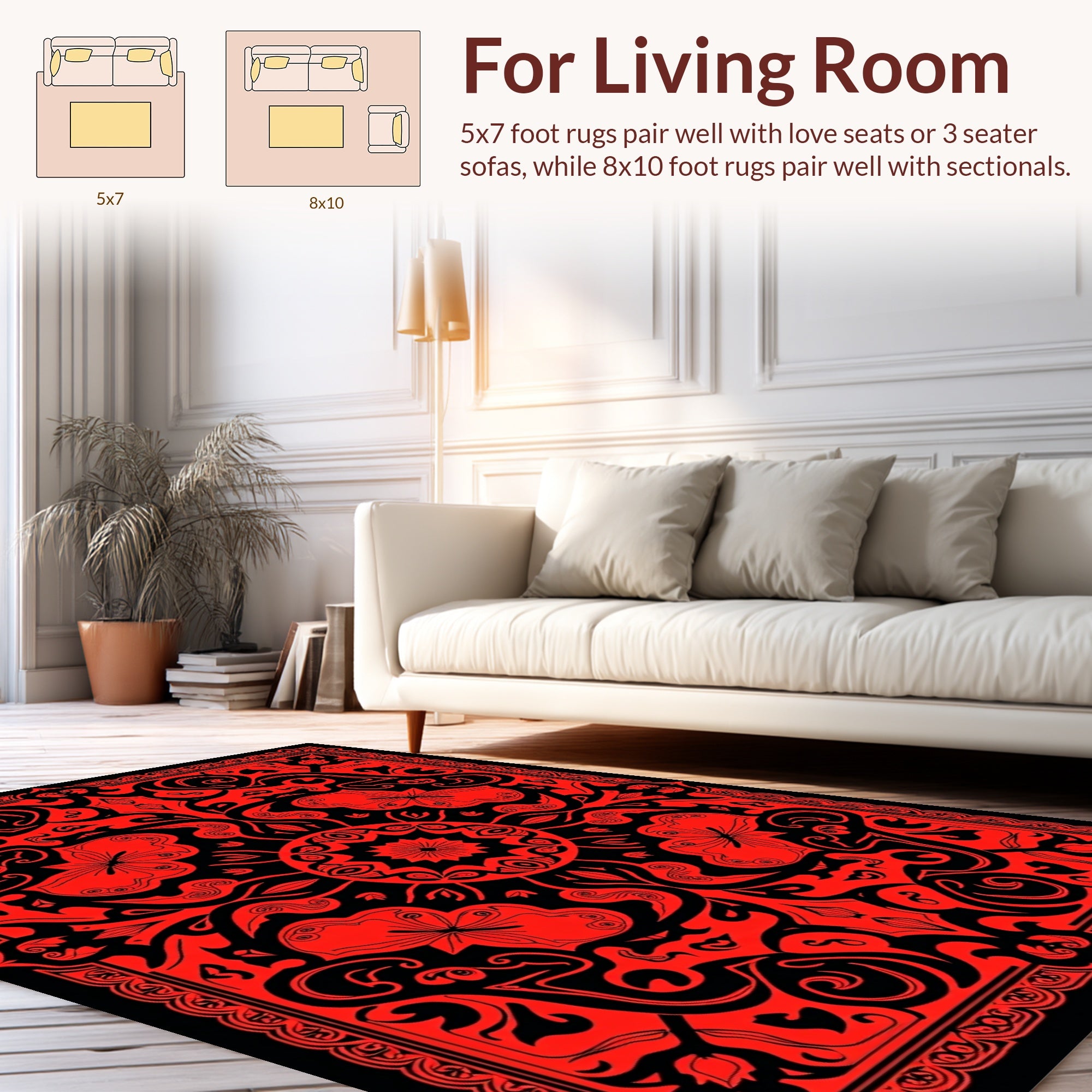 Bold Red Floral Mandala Pattern Rug