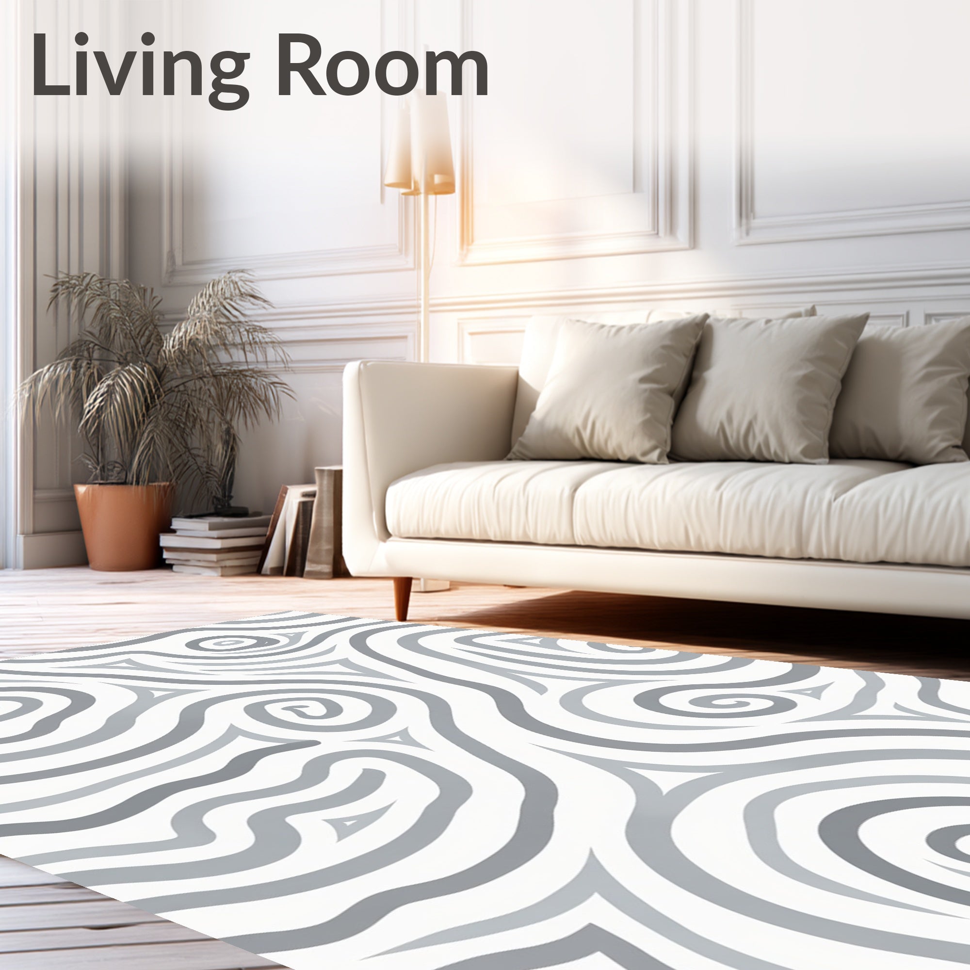 Swirling Gray Curve Pattern Rug