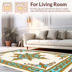 Ornate Aqua Gold Floral Centerpiece Rug