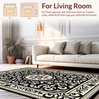 Black Cream Intricate Floral Medallion Rug