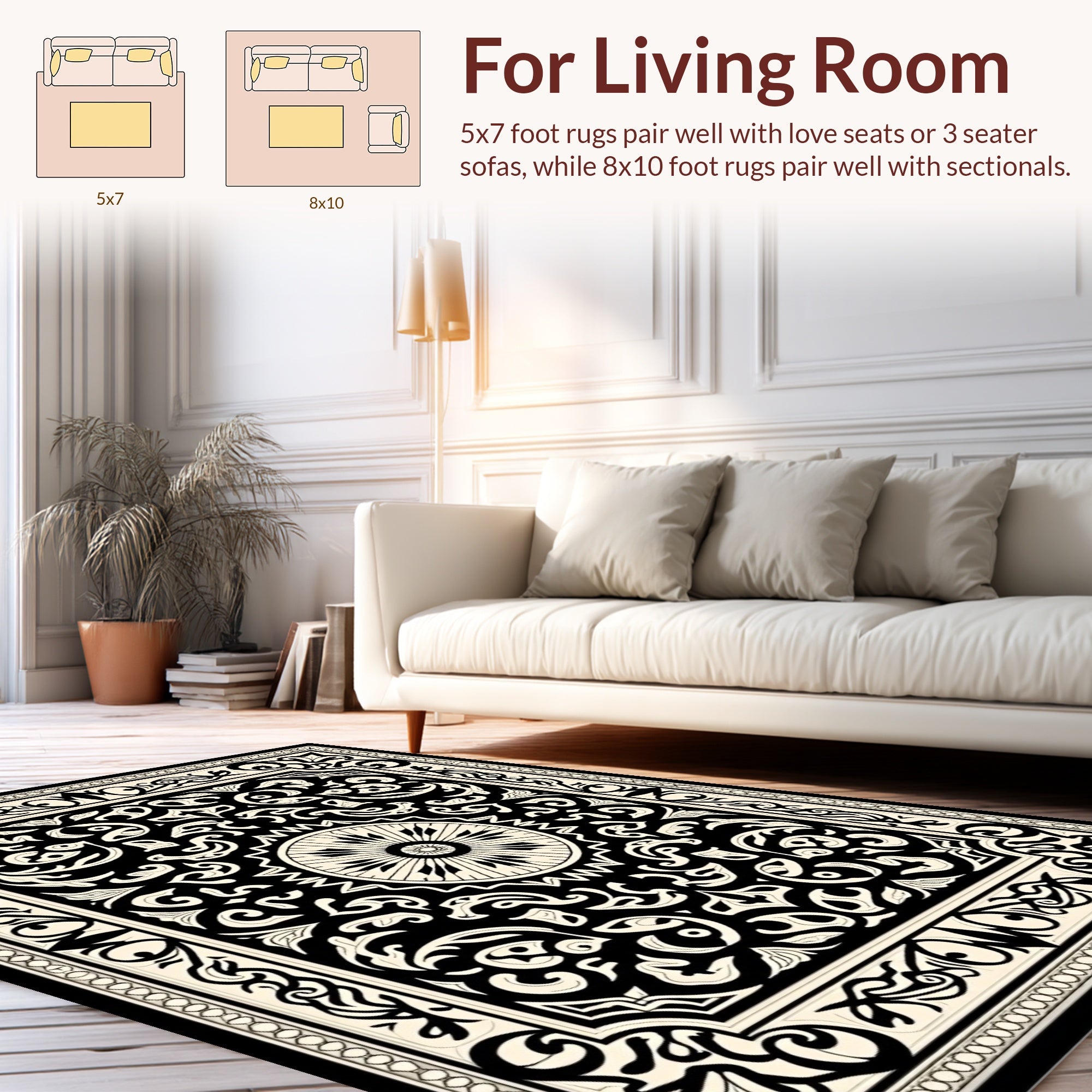 Black Cream Intricate Floral Medallion Rug