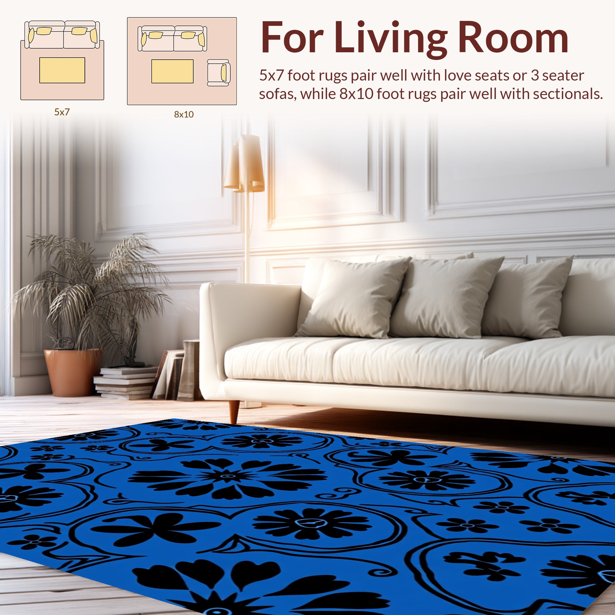 Bold Black Floral Rococo Design Rug