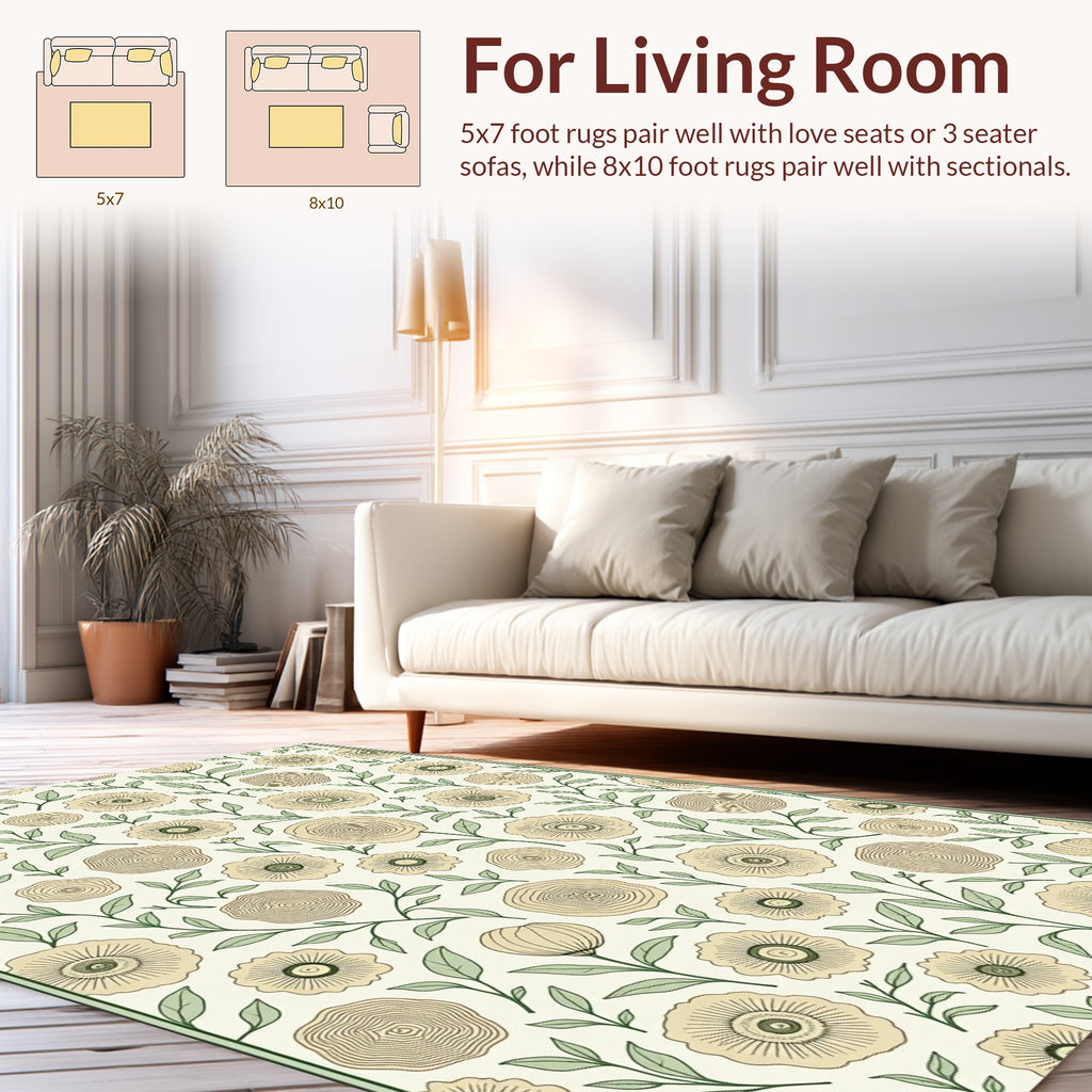 Botanical Flower Pattern On Cream Rug