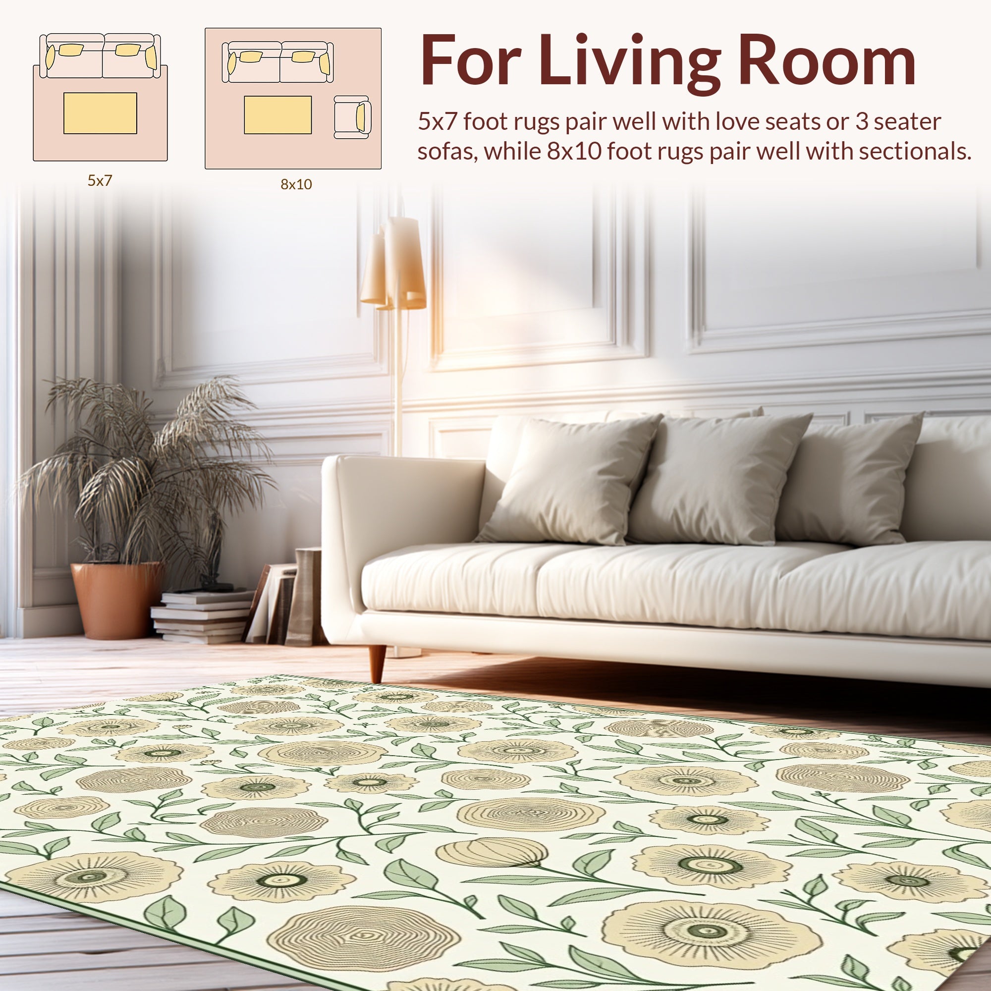 Botanical Flower Pattern On Cream Rug
