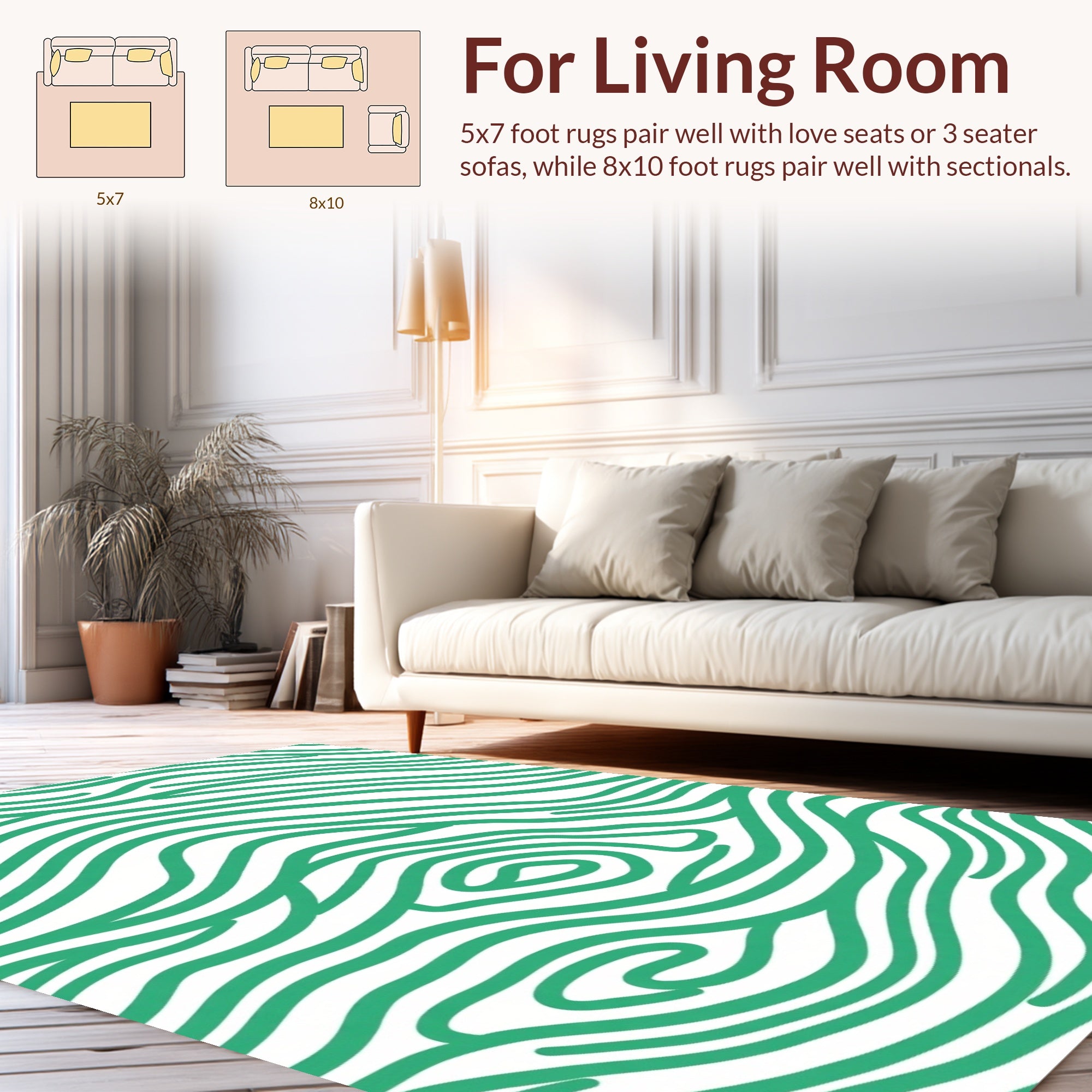 Modern Wavy Green Wood Grain Rug