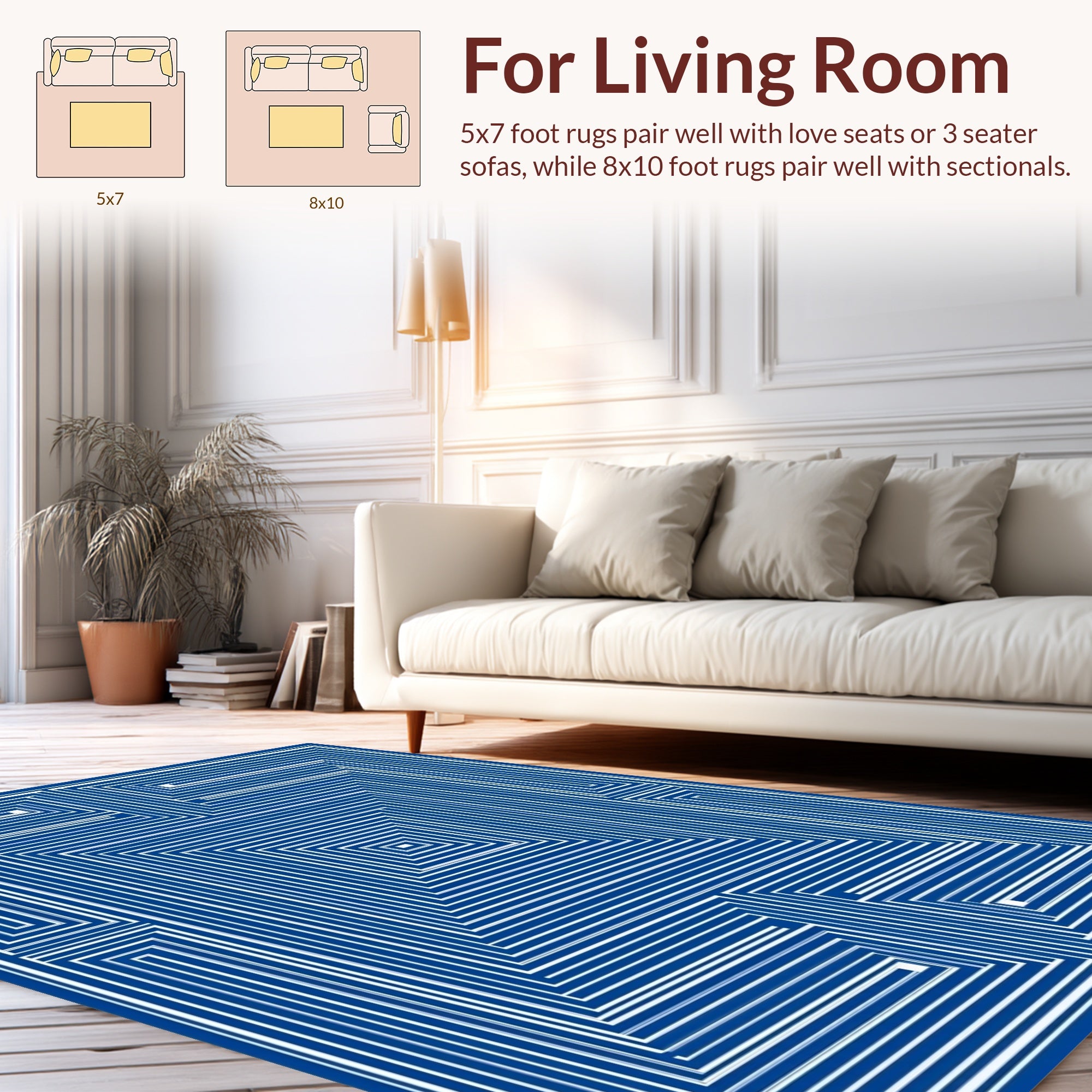 Concentric Blue White Maze Pattern Rug