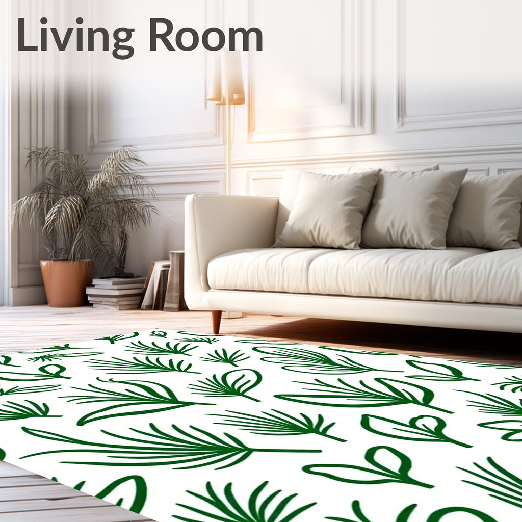Deep Green Botanical Leaf Collection Rug