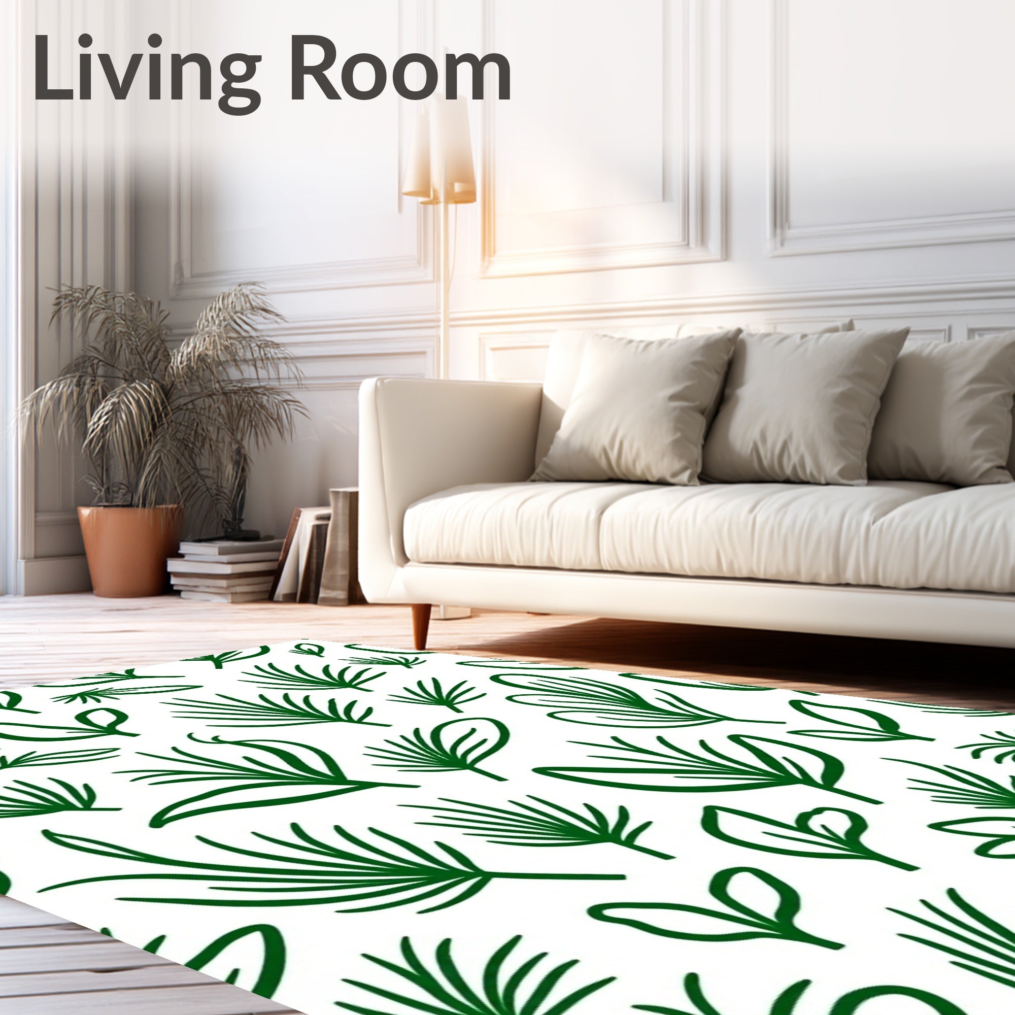 Deep Green Botanical Leaf Collection Rug