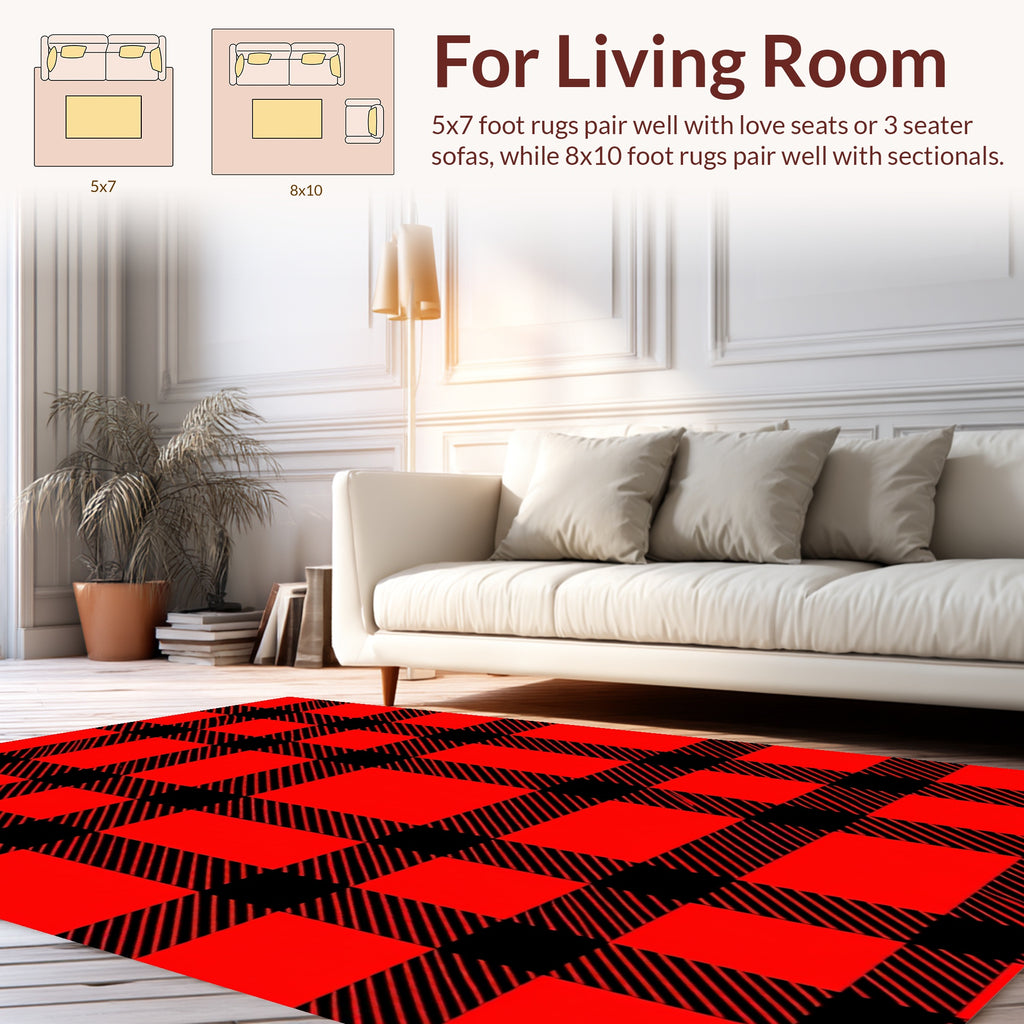 Bold Red Black Buffalo Check Pattern Rug