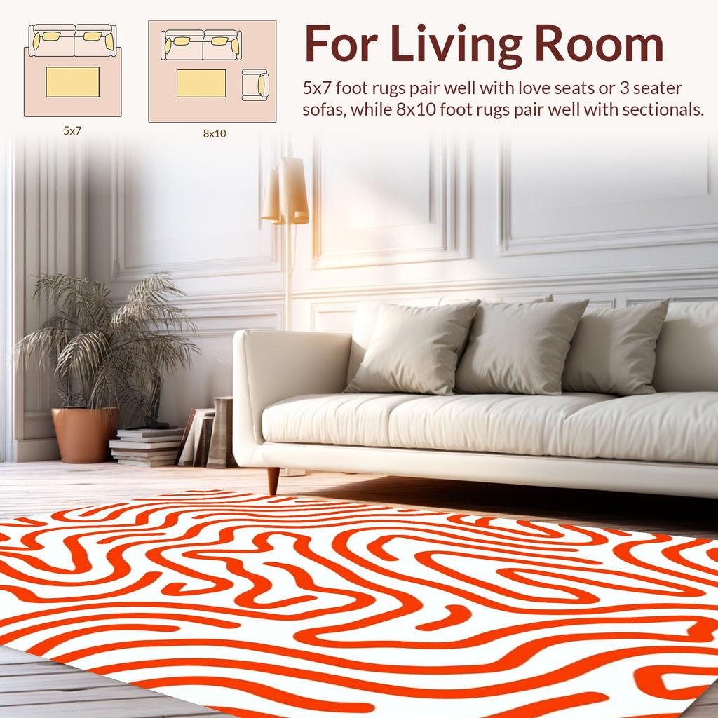 Bold Orange Wavy Labyrinth Design Rug