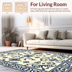 Navy Scrollwork Floral Pattern Rug