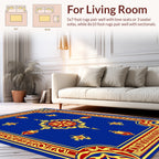 Royal Blue Red Gold Medallion Design Rug