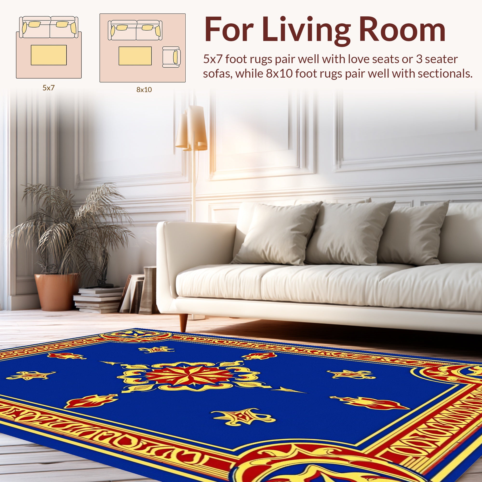 Royal Blue Red Gold Medallion Design Rug