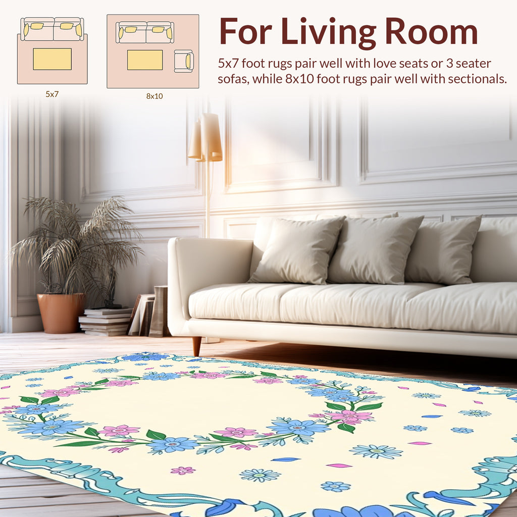 Wreath Of Flowers And Leaves Design Rug