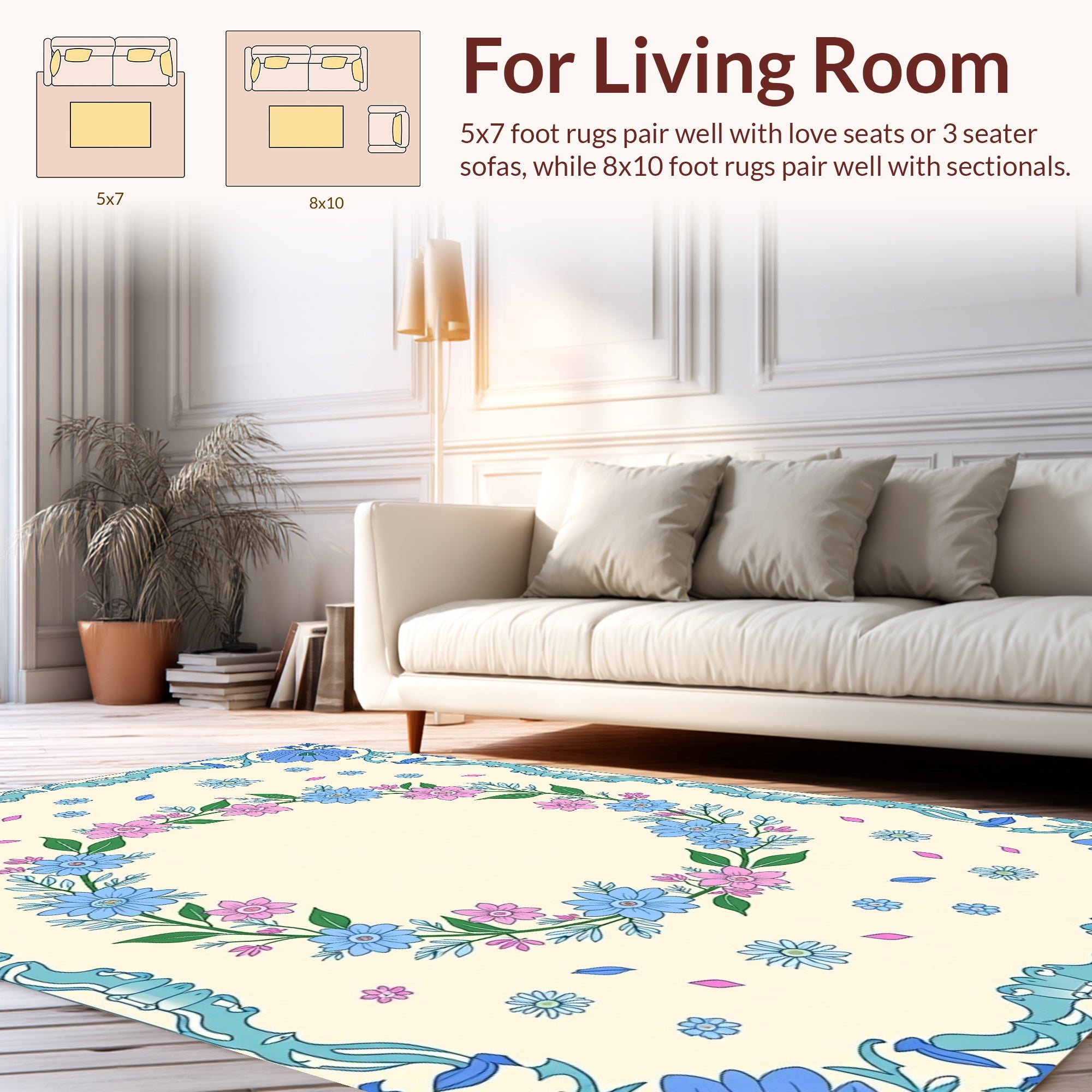 Wreath Of Flowers And Leaves Design Rug