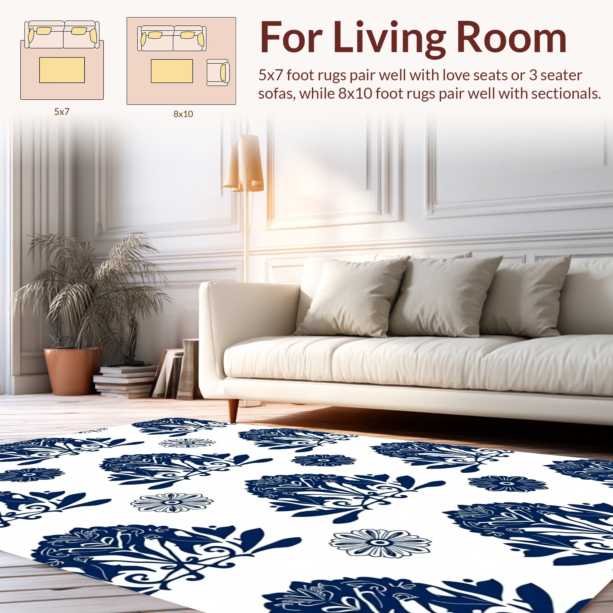 Classic Blue Floral Damask Pattern Rug