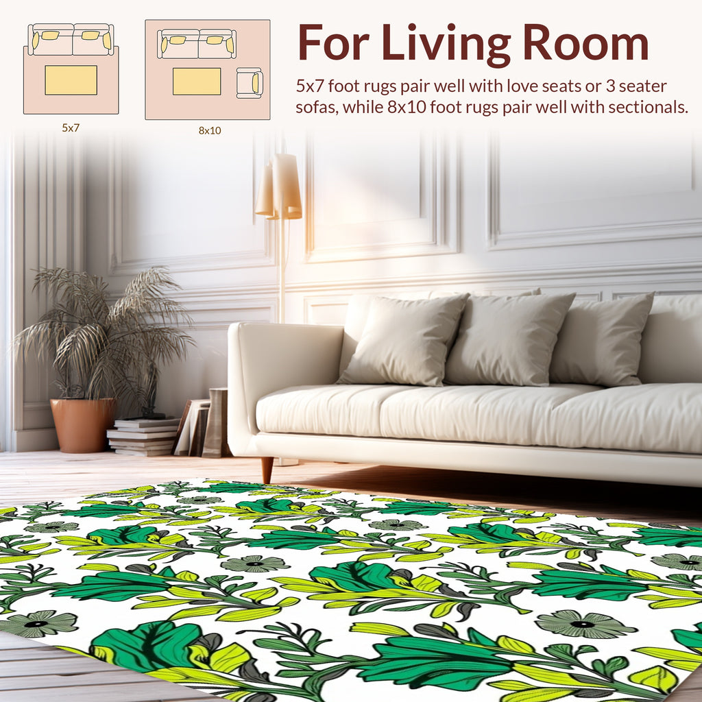 Bold Green Leafy Floral Pattern Rug