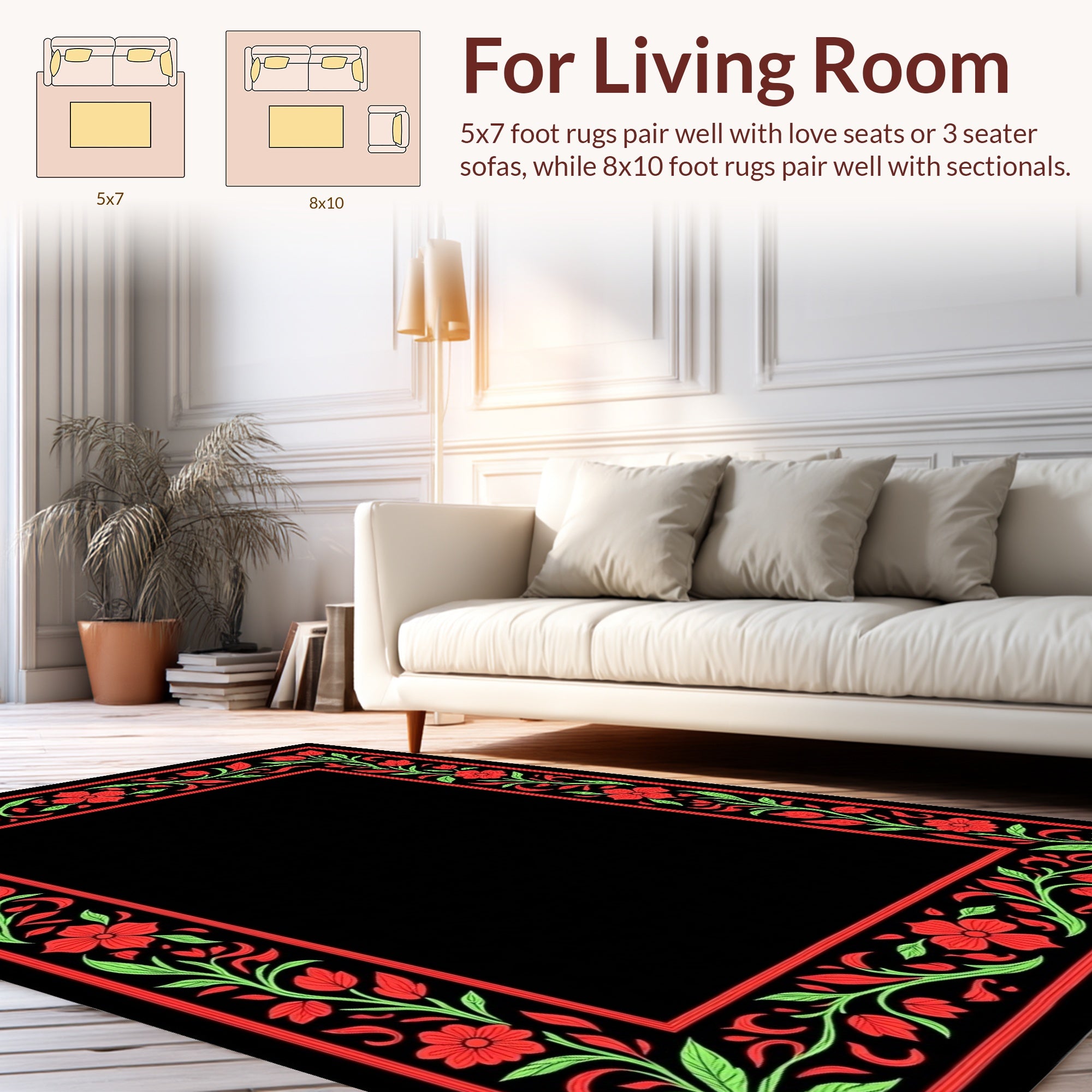 Bold Floral Vine Border Design Rug