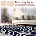 Cream Swirl on Navy Abstract Rug